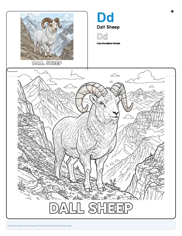 Coloring Pages Online Dall Sheep – Letter D Coloring Page