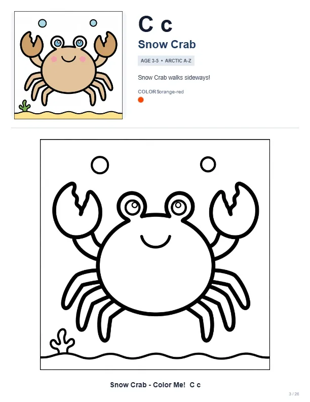 Coloring Pictures Snow Crab – Letter C Coloring Page