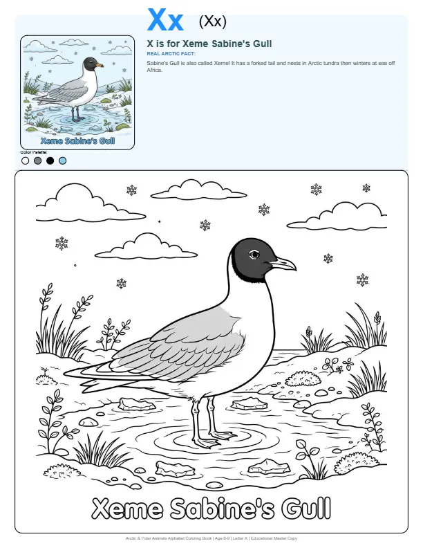 Colouring Pages Xeme Sabine’s Gull – Letter X Coloring Page