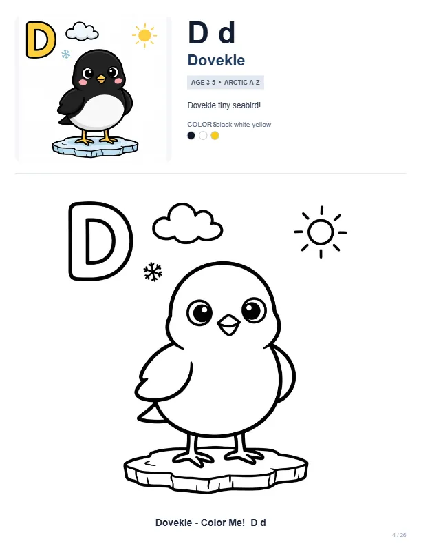 Cute Coloring Pages Dovekie – Letter D Coloring Page
