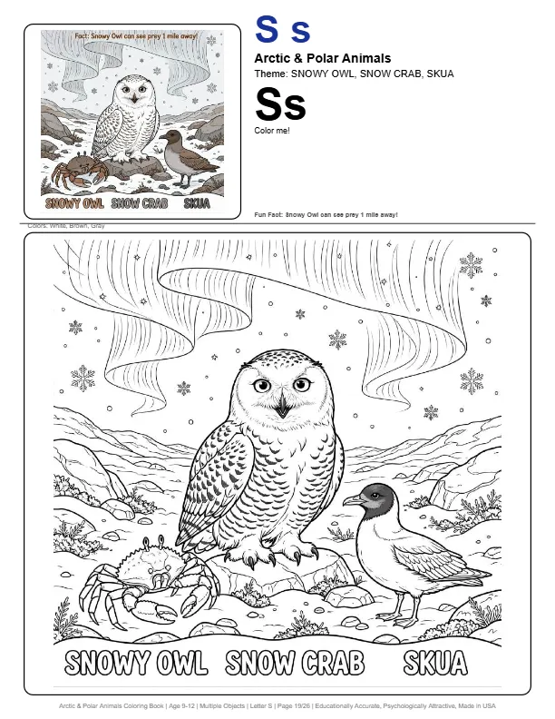 Cute Coloring Pages To Print Snowy Owl – Letter S Coloring Page