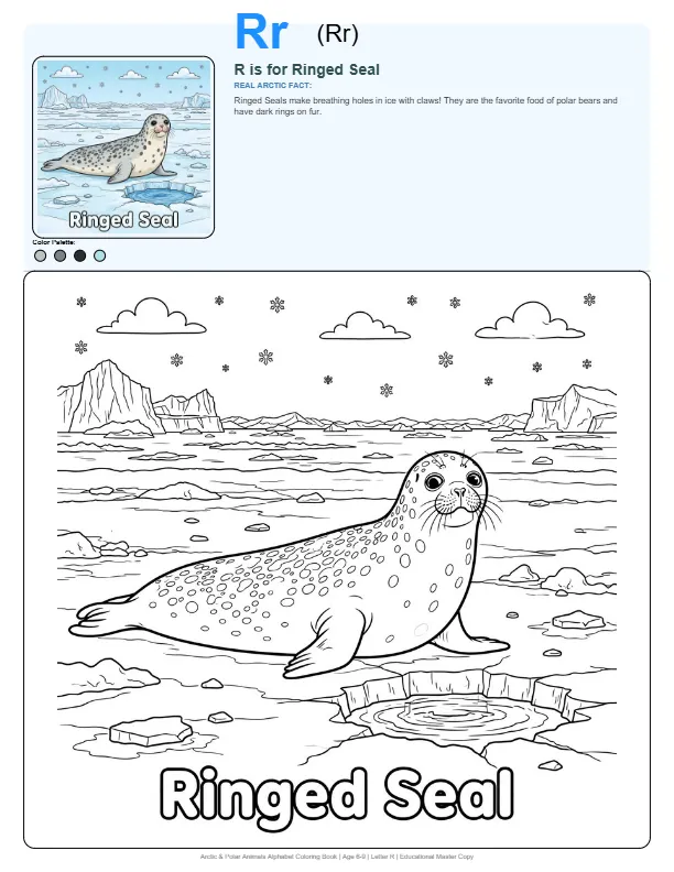 Cute Seal Coloring Page – Letter R Coloring Page