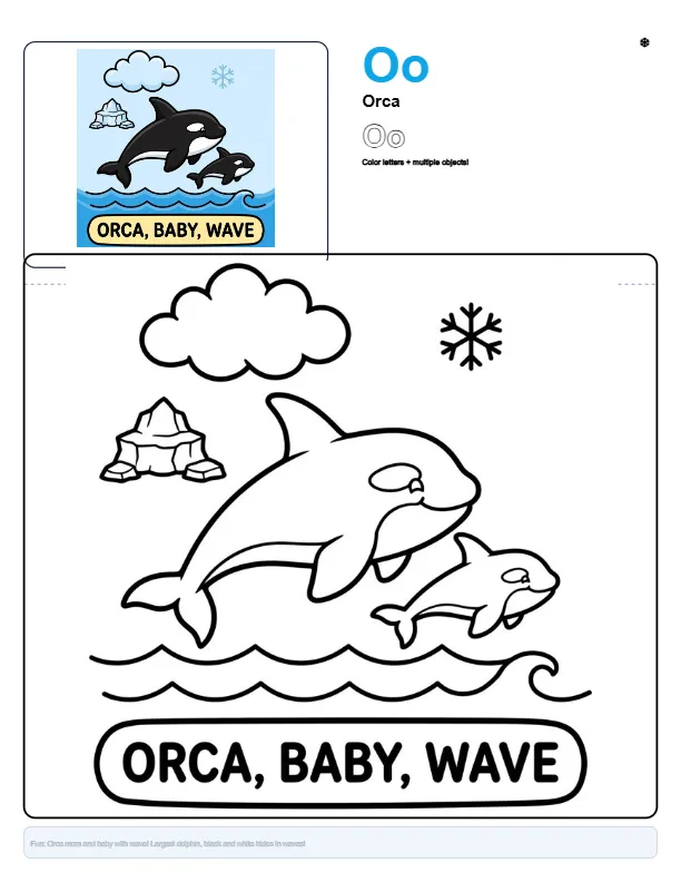 Easy Color By Number Orca – Letter O Coloring Page