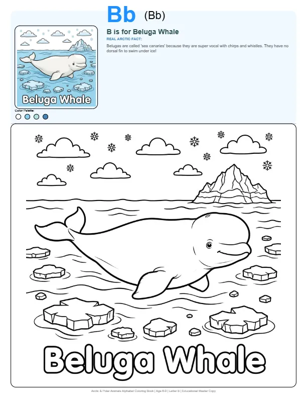 Easy Coloring Pages Beluga Whale – Letter B Coloring Page