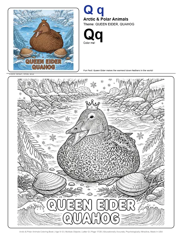 Educational Coloring Pages Queen Eider – Letter Q Coloring Page