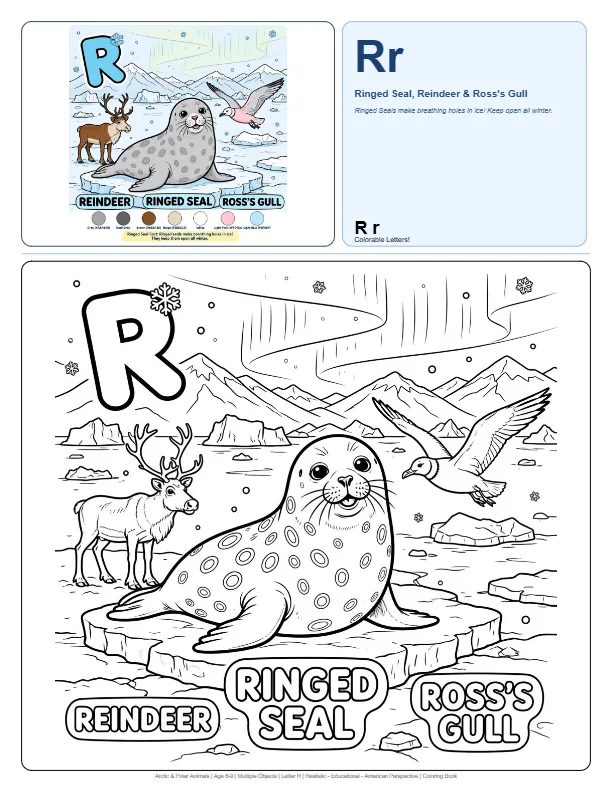 Free Alphabet Coloring Pages Ringed Seal – Letter R Coloring Page