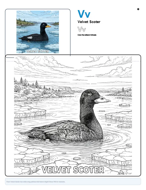 Free Color Pages Velvet Scoter – Letter V Coloring Page