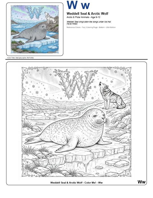 Free Coloring Books Weddell Seal – Letter W Coloring Page