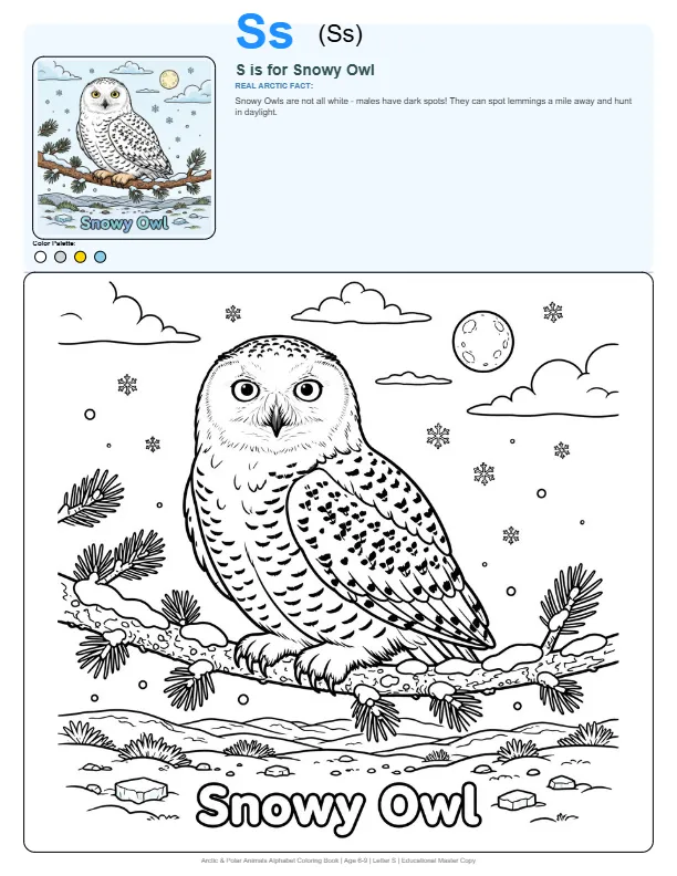 Free Coloring Pages For Girls Snowy Owl – Letter S Coloring Page