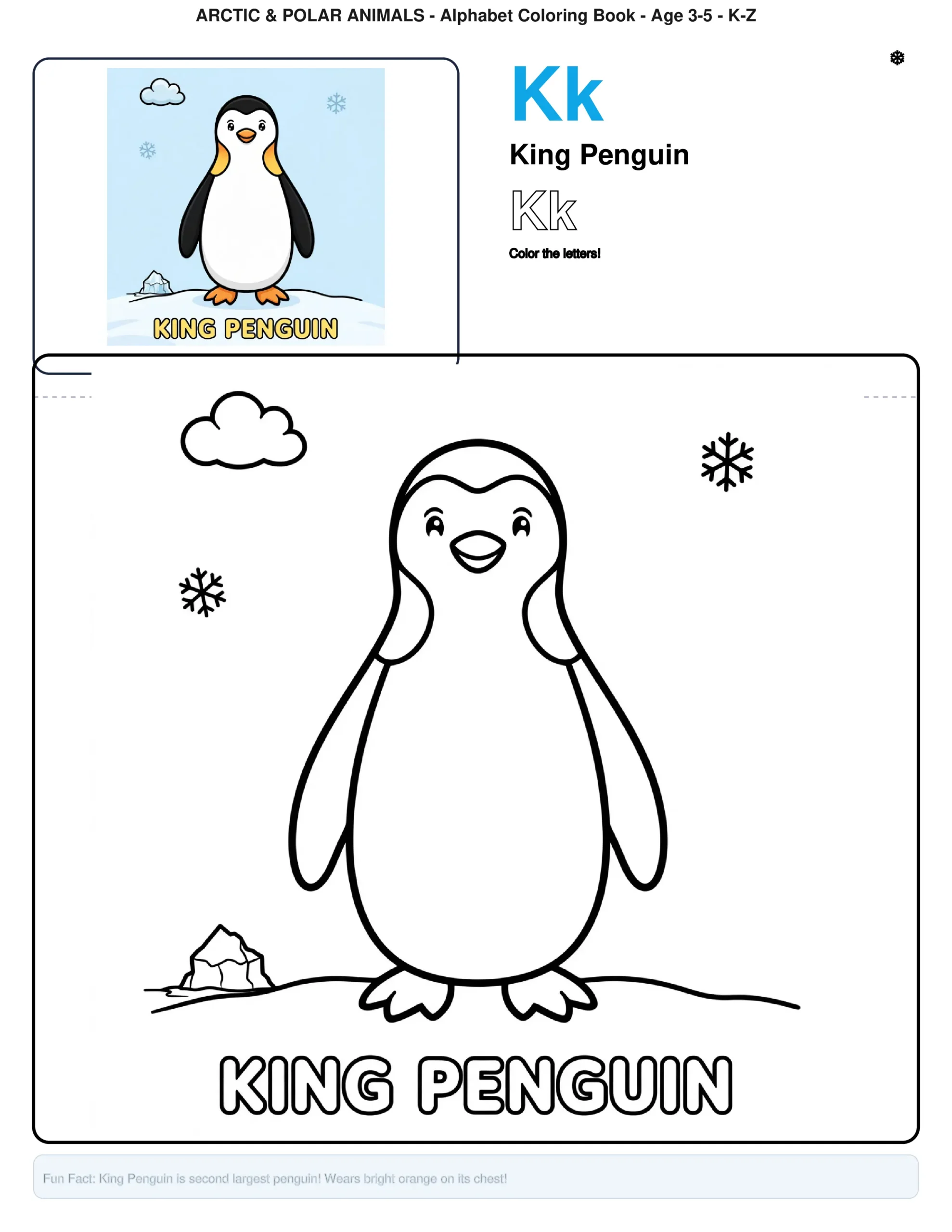 Free Coloring Pages King Penguin – Letter K Coloring Page