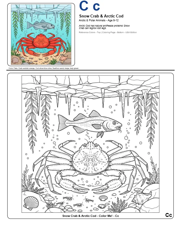 Free Coloring Pictures Snow Crab – Letter C Coloring Page