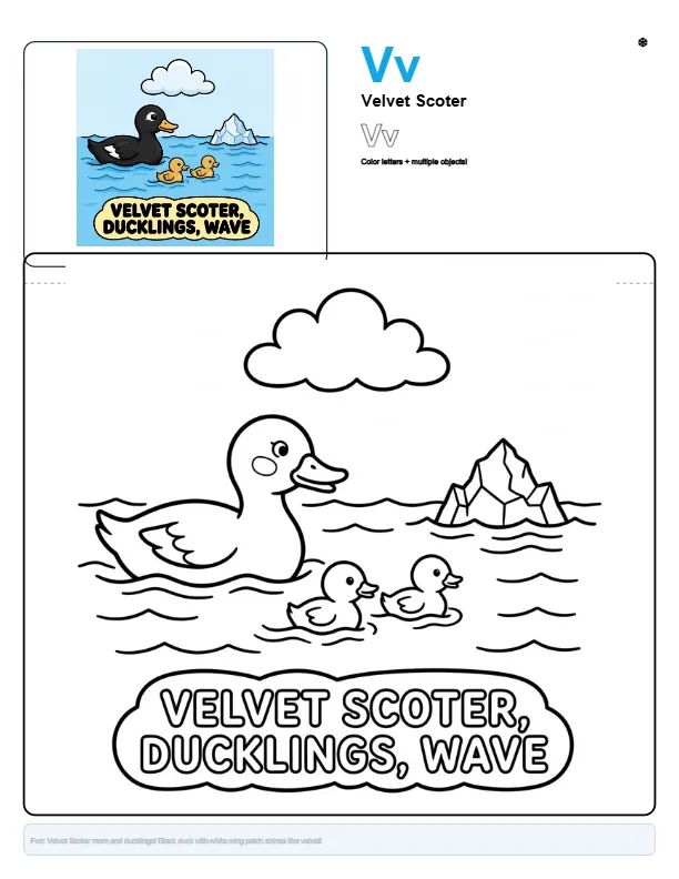 Free Online Coloring Pages For Adults Velvet Scoter – Letter V Coloring Page
