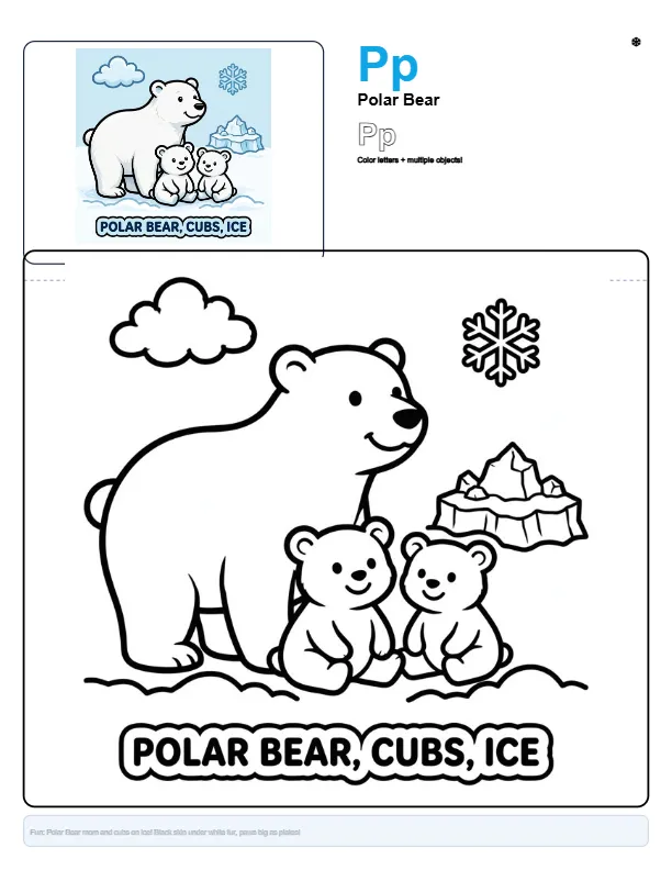 Free Polar Bear Coloring Pages – Letter P Coloring Page