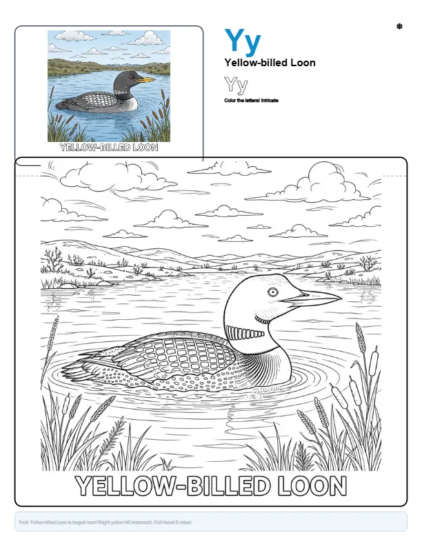 Free Printable Coloring Pages For Adults Advanced Yellow-billed Loon – Letter Y Coloring Page