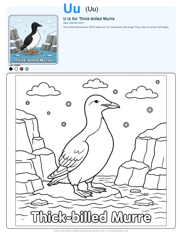 Free Printable Coloring Pages For Adults Thick-billed Murre – Letter U Coloring Page