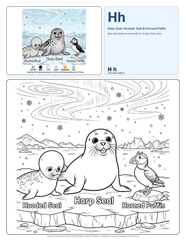 Free Printable Coloring Pages For Girls Harp Seal – Letter H Coloring Page