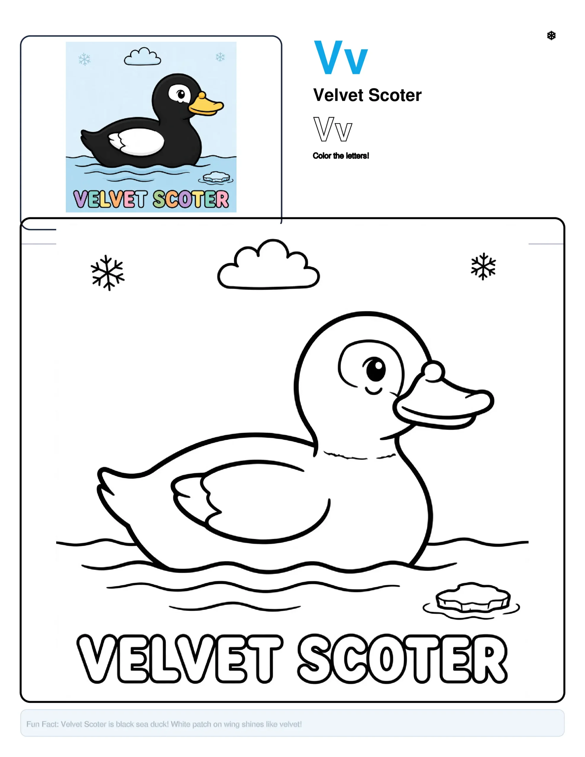 Free Printable Coloring Pages Velvet Scoter – Letter V Coloring Page