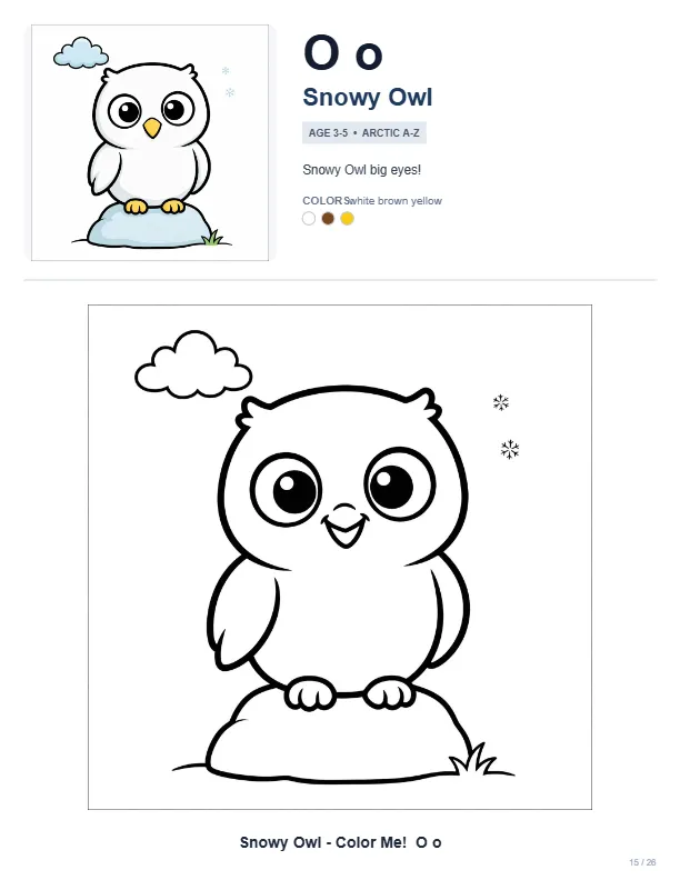 Fun Coloring Pages Snowy Owl – Letter O Coloring Page