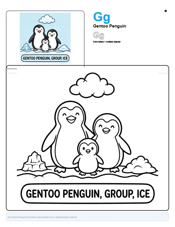 Online Coloring For Adults Gentoo Penguin – Letter G Coloring Page