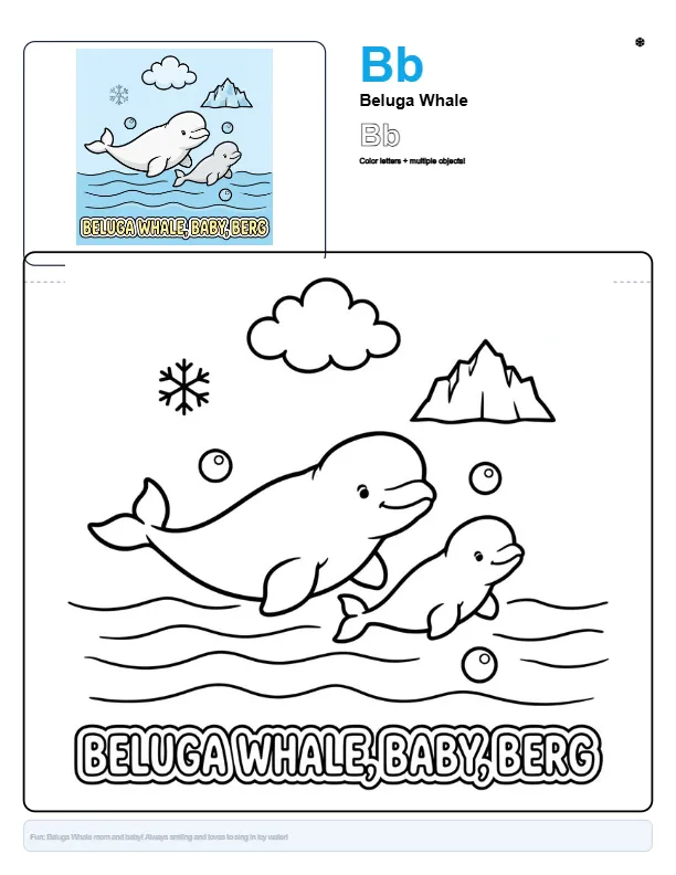 Online Coloring Pages Beluga Whale – Letter B Coloring Page