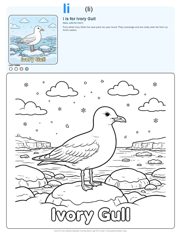 Preschool Coloring Pages Ivory Gull – Letter I Coloring Page