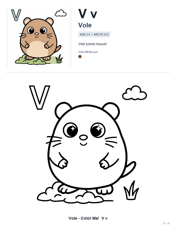 Printable Coloring Pages For Kids Vole – Letter V Coloring Page