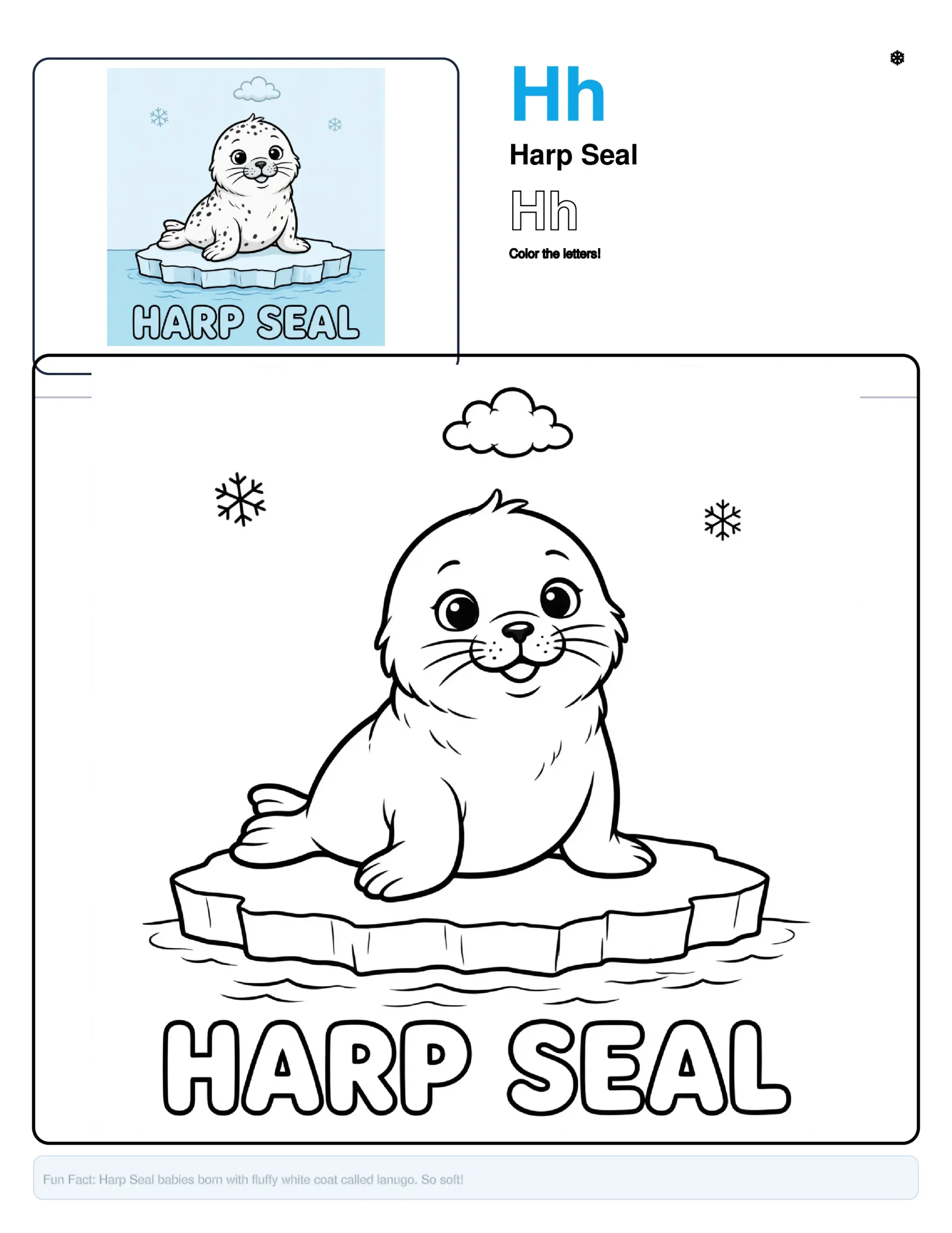 Printable Harp Seal Coloring Pages – Letter H Coloring Page