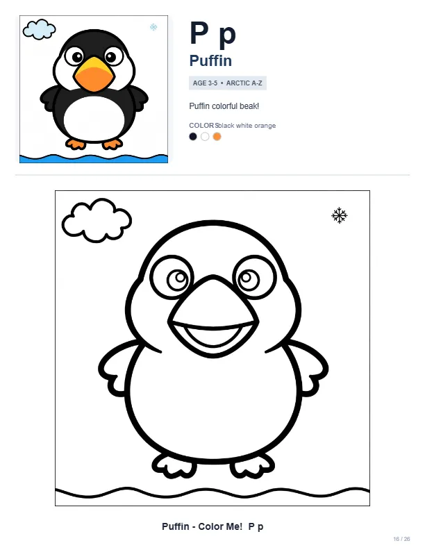 Puffin Coloring Pages – Letter P Coloring Page