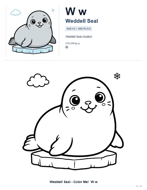 Seal Coloring Page – Letter W Coloring Page