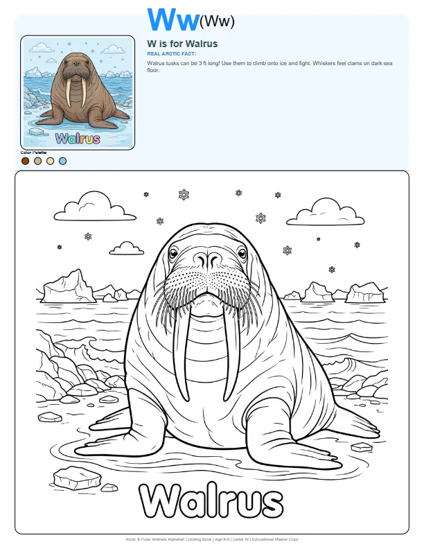 Walrus Coloring Pages Print – Letter W Coloring Page