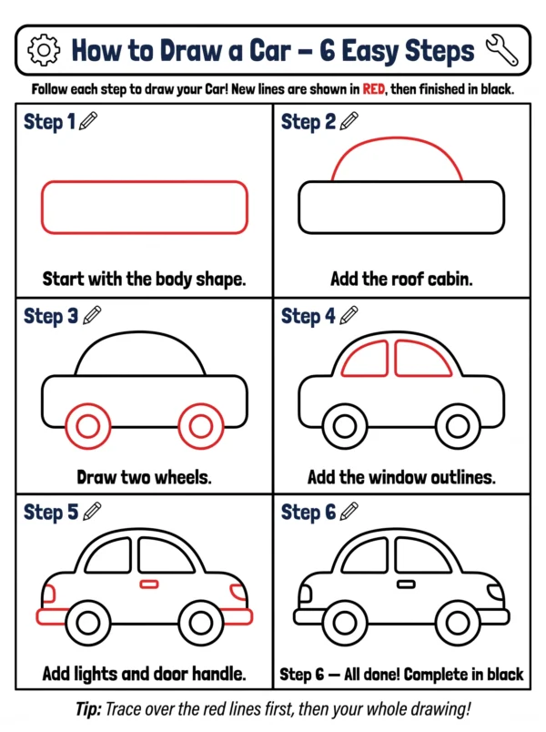 car drawing how to draw step by step