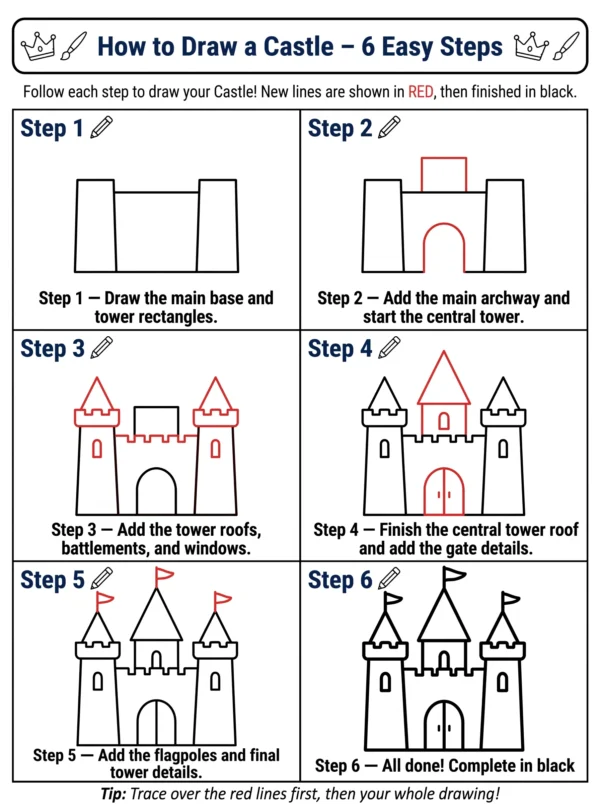 castle drawing how to draw step by step