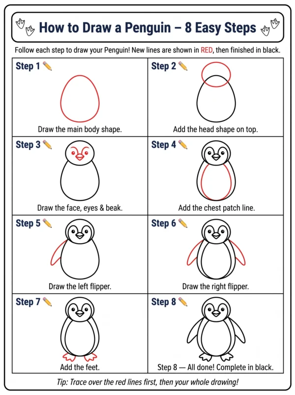 cute penguin drawing how to draw step by step