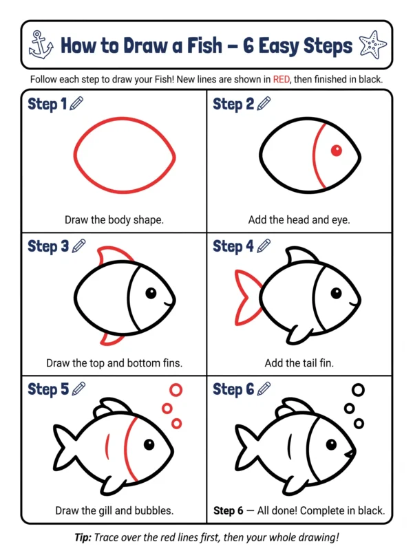 fish drawing how to draw step by step